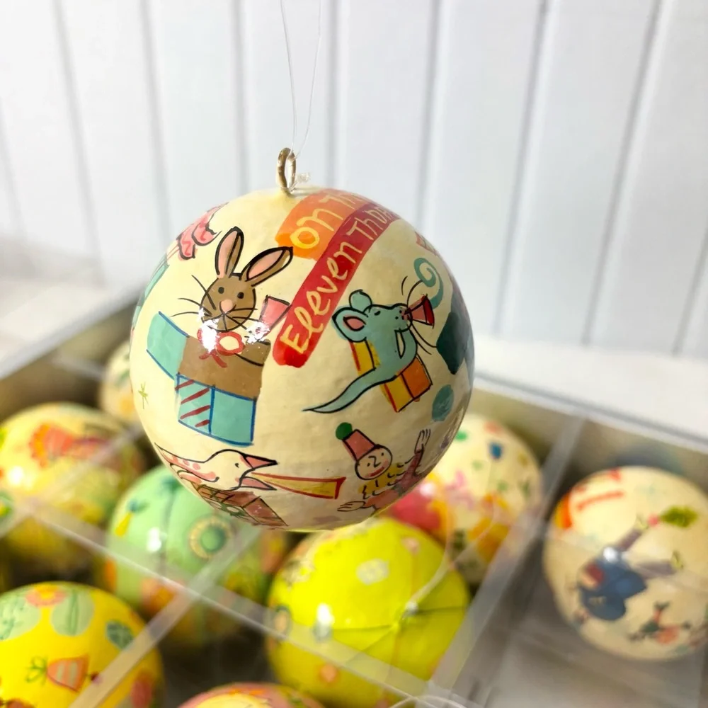 Crate&Barrel Twelve Days of Christmas Ornament Set PAPER MACHE‎ ORNAMENTS